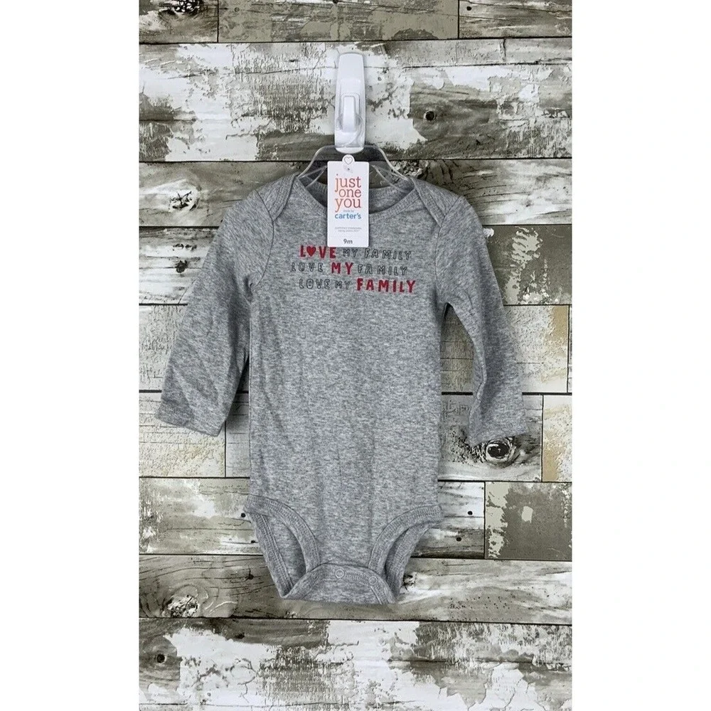 Just‎ One You Carter's Baby LOVE MY FAMILY Long Sleeve Heather Gray Bodysuit 9M